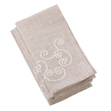 SARO LIFESTYLE SARO 001.N20S Embroidered Swirl Design Simple Natural Linen Blend Napkin  Natural -Set of 4 001.N20S